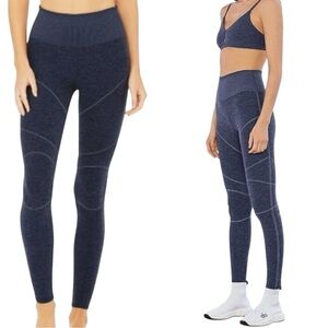 Alo Yoga Revel Dark Heather Blue AloSoft High Waist Seamed Athletic Leggings Lar